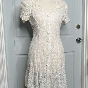 Vintage 90s sheer lace white button down mini dress